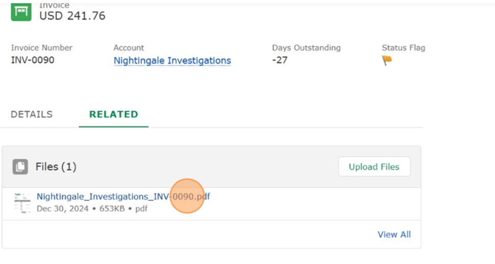 Invoice detail screen showing "Generate Invoice Document" button