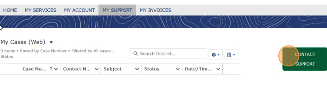 Customer Portal My Support screen showing "Contact Support"