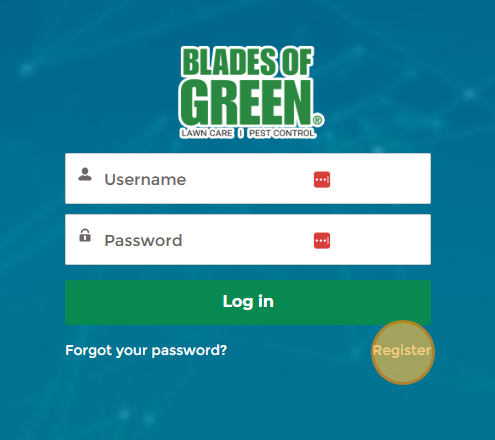 Customer Portal registration screen showing "Register"