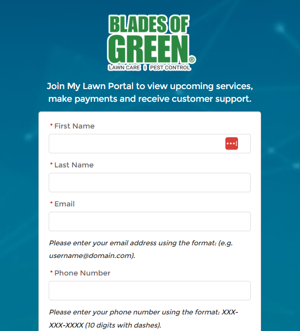 Customer Portal registration form before selecting "Register"
